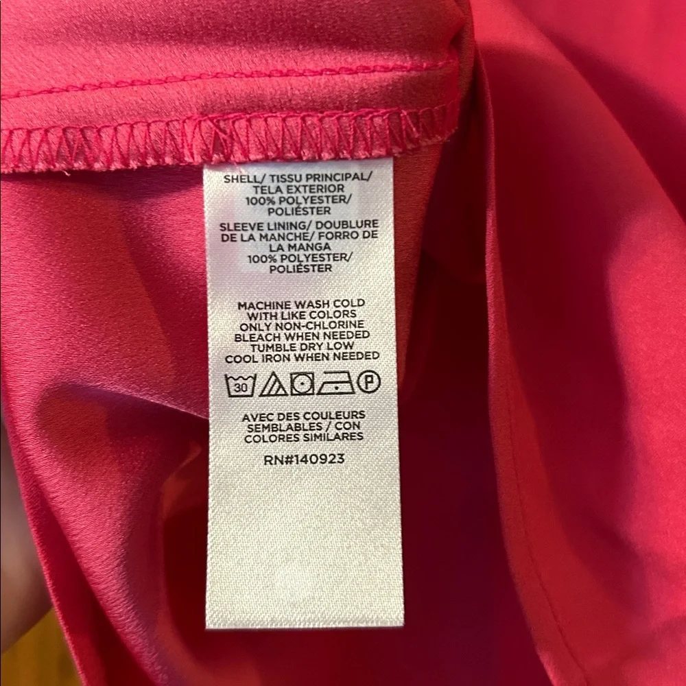 LOFT Bright Pink Twist-Neck Puff Sleeve Blouse
